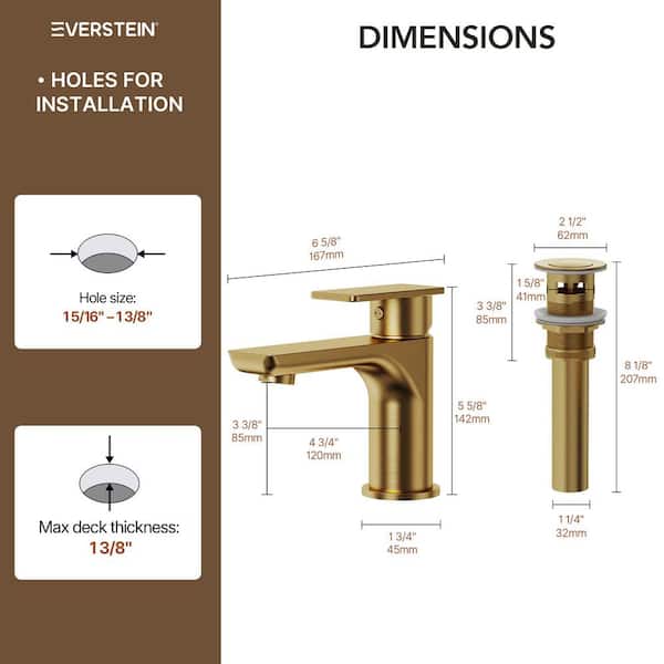 EVERSTEIN 6 in. Faucet Height Single Handle Single Hole Bathroom