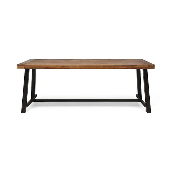 Gtnali Outdoor Acacia Wood Top Dining Table and Metal Frame