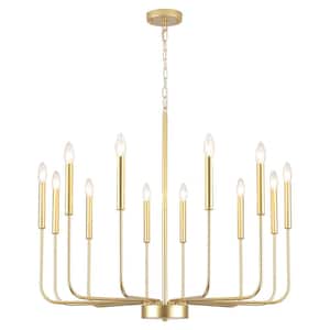 Tirath 32.1in. 12 Light Gold Candle Kitchen Island Classic Traditional Chandelier Linear Pendant with No Bulbs Included