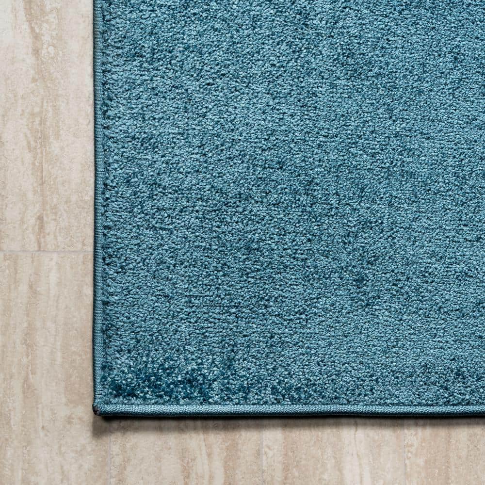 Turquoise Reversible Solid Synthetic Low-Pile Area Rug