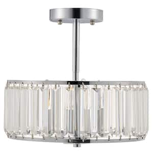 13 in. 3-Light Chrome Crystal Chandelier Semi Flush Mount with Crystal Drum