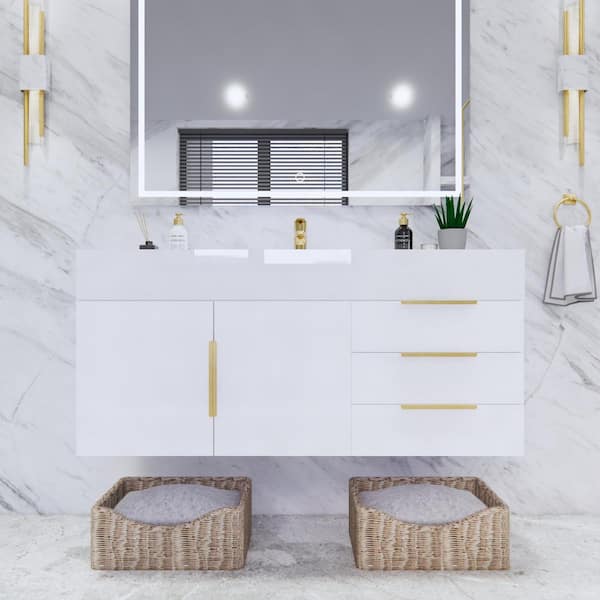 Bethany 47 in. W x 20 in. D x 22 in. H Single Sink Floating Bath Vanity in High Gloss White with White Acrylic Top