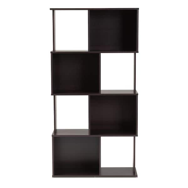 Baxton Studio Riva Dark Brown Geometric Bookshelf 159 9866 HD