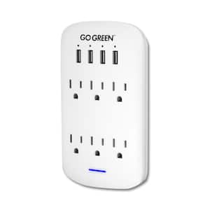 6-Outlet Wall Tap with 4 USB Ports, 735 Joules Surge Protection, 4.2A USB