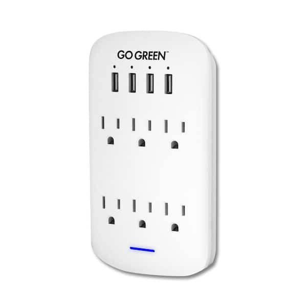 GoGreen Power 6-Outlet Wall Tap with 4 USB Ports, 735 Joules Surge Protection, 4.2A USB