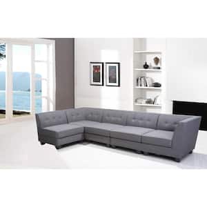 Brenda 160 in. W Armless 5-Piece Linen Modular Sectional Sofa in Gray