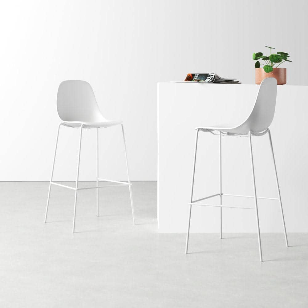 Shelby 26.75 in. White PP Plastic Counter Stool with Matching Steel Legs 2-