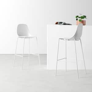 Shelby 26.75 in. White PP Plastic Counter Stool with Matching Steel Legs 2-Stools