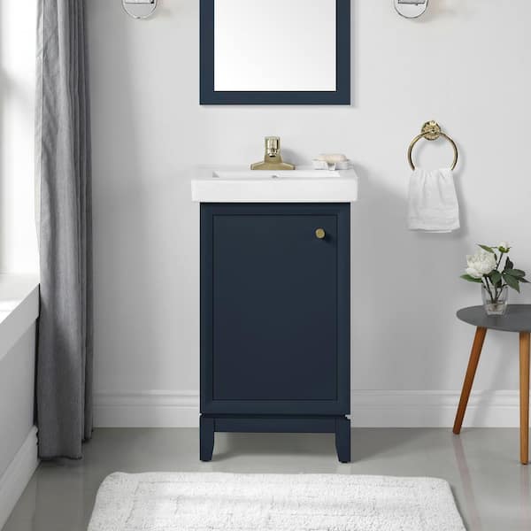 Home Decorators Collection Norris 20 in. W x 16 in. D x 34 in. H Single Sink Bath Vanity in Midnight Blue with White Ceramic Top