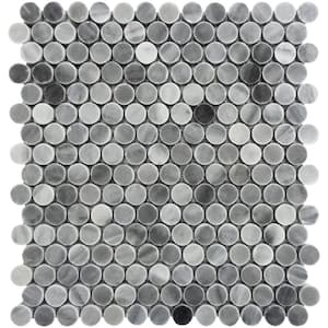 Gray and White 11.3 in. x 12.3 in. Penny Round Polished Marble Mosaic Tile (4.83 sq. ft./Case)