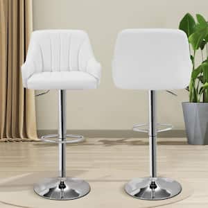 Swivel Adjustable Bar Stools with Back for Kitchen Counter Padded Counter Height Faux Leather Chairs, White, Set of 2