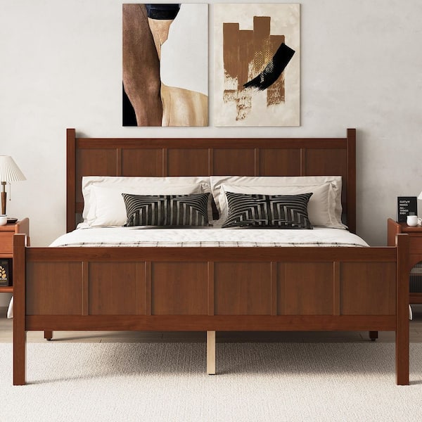 Polibi Dark Walnut/Brown Wood Frame Queen Size Platform Bed with