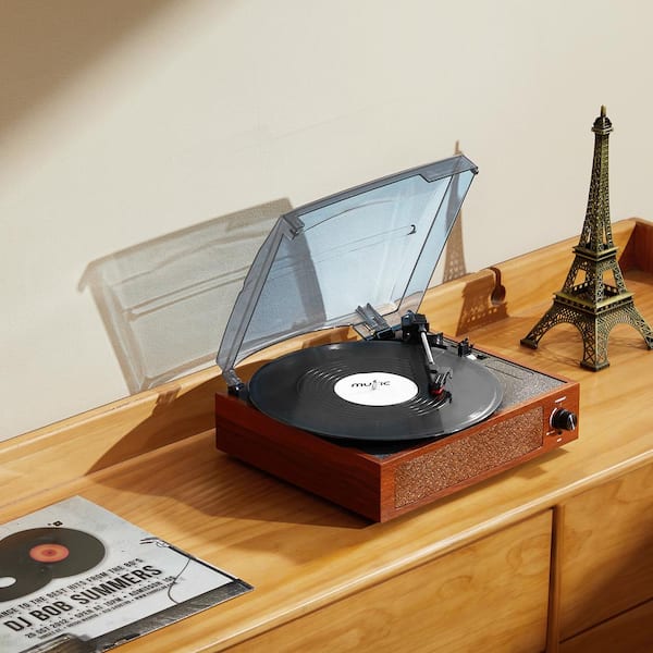 Vinyl Record Player Belt Driven Built-in 10-Watt Stereo Speakers Magnetic Cartridge for 7/10/12 in. Vinyl Records