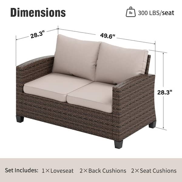 PHI VILLA Dark Brown Rattan Wicker Outdoor Patio Loveseat with
