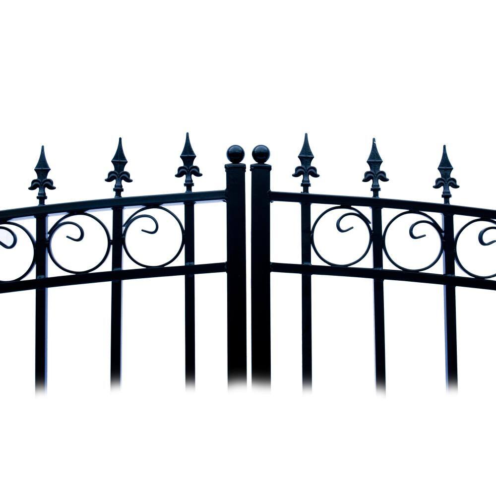 Prague Style Black Steel Dual Driveway Gate with Pedestrian Gate
