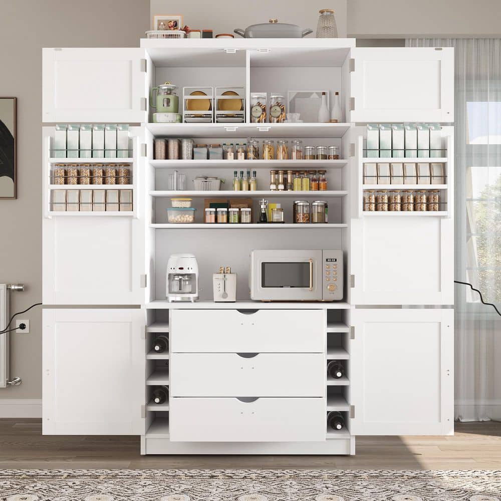 White Wood 41.3 in. x 80.1 in. Pantry Cabinet, Food Pantry with 2 Power Outlets, Adjustable Shelves and Door Shelves price history on PriceWatchPro