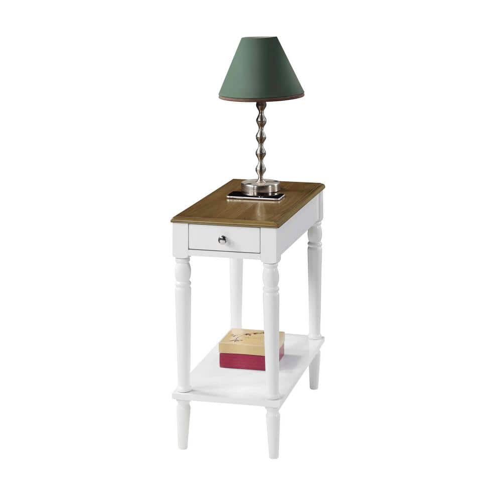 French Country Driftwood and White Wood Chairside Table with Storage