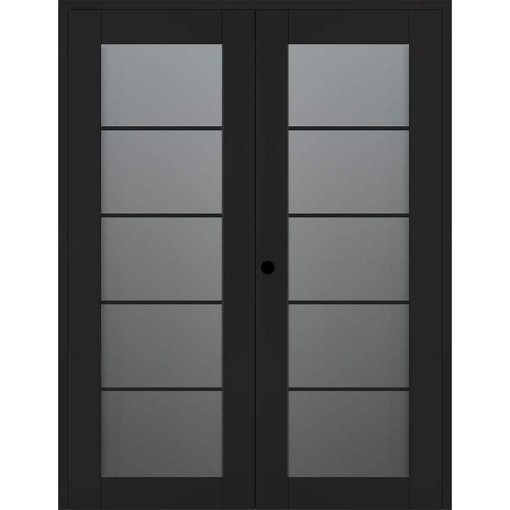 Avon 5 Lite N 72 in. x 84 in. Right Active 5-Lite Frosted Glass Black Matte Wood Composite Double Prehung French Door price history on PriceWatchPro
