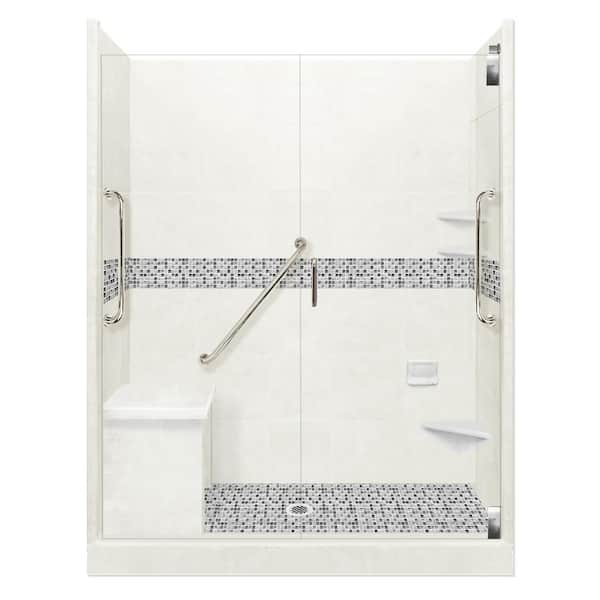 American Bath Factory Del Mar Freedom Grand Hinged 30 in. x 60 in. x 80 in. Center Drain Alcove Shower Kit in Natural Buff and Chrome Hardware
