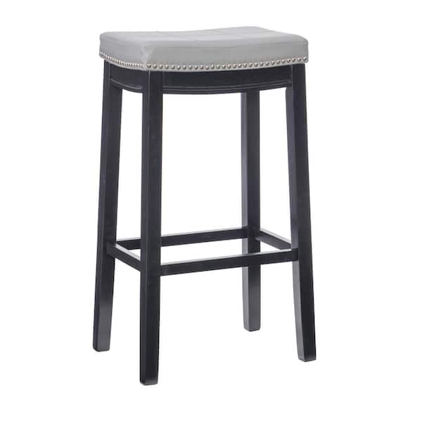 Linon Home Decor Concord 32 in. Black and Gray Backless Wood Bar Stool with Faux Leather Seat