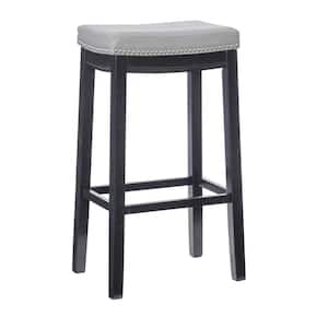 Concord 32 in. Black Backless Wood Bar Stool with Gray Faux Leather Seat