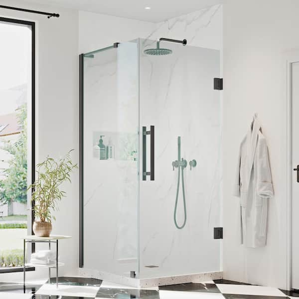 OVE Decors Tampa-Pro 23 7/8 in. W x 72 in. H Rectangular Pivot Frameless Corner Shower Enclosure in Black