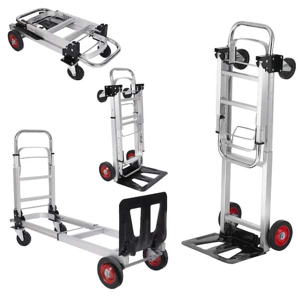 3-in-1 Folding Convertible Aluminum Hand Truck Platform Dolly with 2-Wheel to 4-Wheel, Telescoping Handle,Swivel Wheels