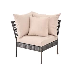 Wicker Outdoor Corner Chair with Beige Cushion
