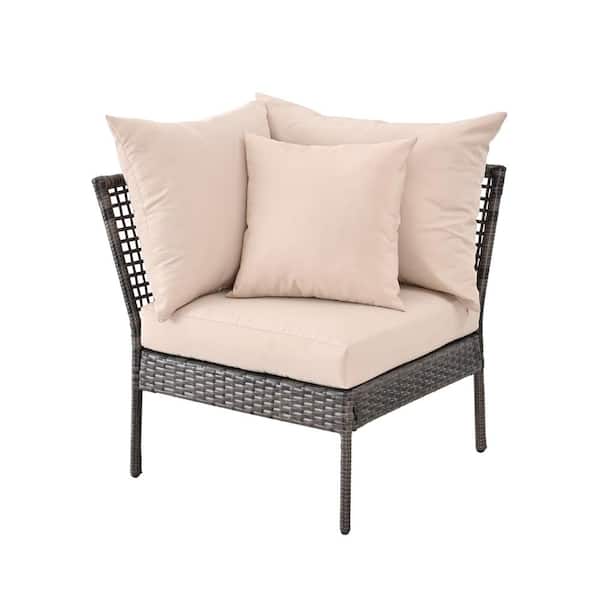 Patio Festival Wicker Outdoor Corner Chair with Beige Cushion