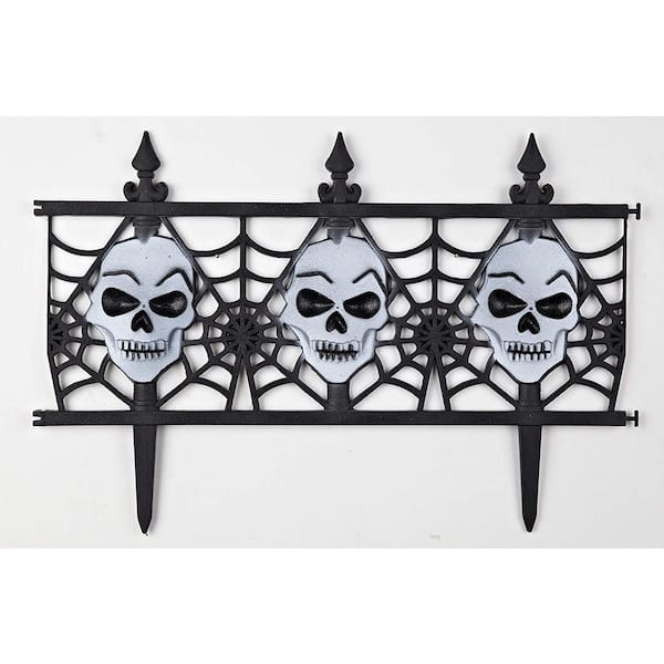 SKYMALL 12 in. Plastic Decorative Halloween Skull Garden Fence (Set of 8)