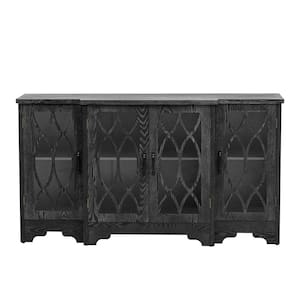 58 in. W x 15.7 in. D x 32 in. H Black Glass Door Linen Cabinet with Black Handle and 3-Adjustable Shelves