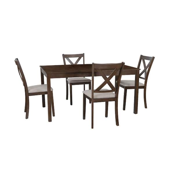 Wallace 5-Piece Rectangle Brown Wood Top Dining Room Set Seats 4
