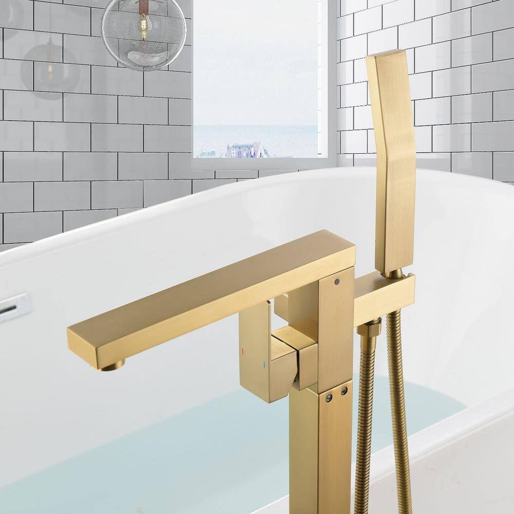 Brushed Gold Freestanding Tub Faucet with Hand Shower