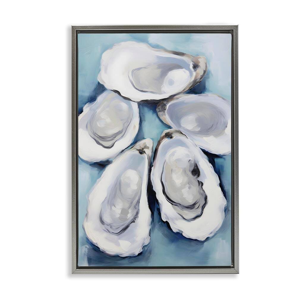 Five Oyster Shells by Petal Prints Design Gray Floater Frame Graphic Art Print Animal 17 in. x 25 in. price history on PriceWatchPro