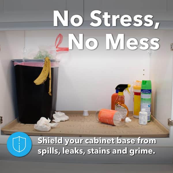 Xtreme Mats - 34 in. x 22 in. Beige Kitchen Depth Under Sink Cabinet Mat Drip Tray Shelf Liner