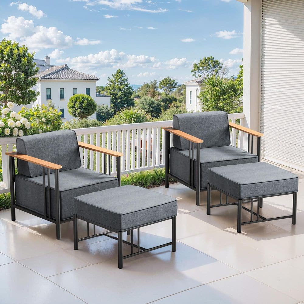 BoulderSeat Black Metal Patio Conversation Set with 10 in. Thick Olefin Dark Gray Cushions (4-Piece) price history on PriceWatchPro