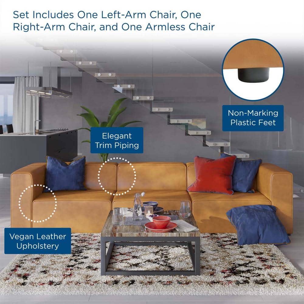Mingle Contemporary 3-Piece Tan Faux Leather Sectional Sofa