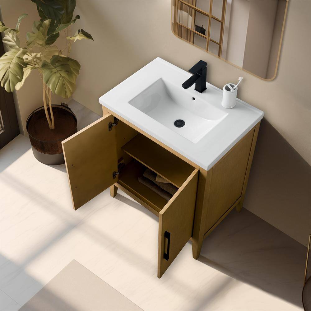 Natural Oak 30" Single Bathroom Vanity with Ceramic Top