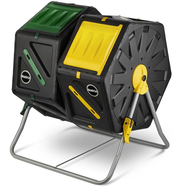 Miracle-Gro Dual Chamber Outdoor Garden Tumbling Composter (2 x 18.5 Gal./70 L) w/ Easy-Turn System - Gardening Gloves Included