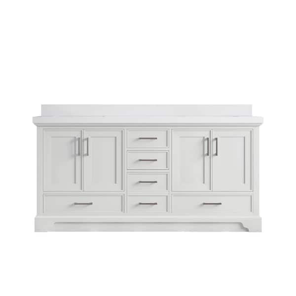 Willow Collections Charlotte 72 in. Double Sink Freestanding White Bath Vanity with White Qt. Top Unassembled