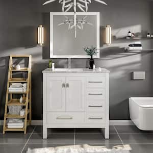 London 38 in. W x 18 in. D x 34 in. H Bathroom Vanity in White with White Carrara Marble Top with White Sink