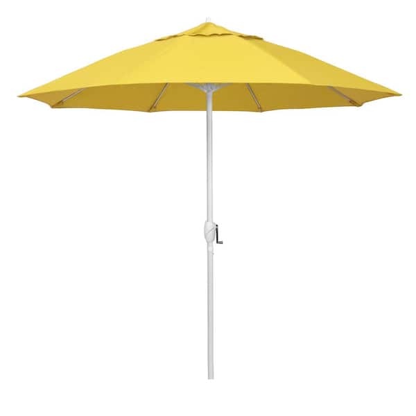 California Umbrella 9 ft. Matted White Aluminum Market Patio Umbrella Fiberglass Ribs and Auto Tilt in Lemon Olefin