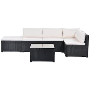 PE Wicker Outdoor Patio Conversation Sofa Set with Blue Cushions, Daybed with Retractable Canopy