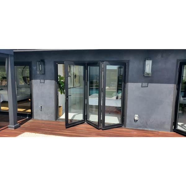 Eris 96 in. x 80 in. Right Swing/Outswing Black Aluminum Folding Patio door
