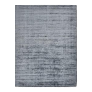 Milo Contemporary Solid Steel 9 ft. x 12 ft. Hand-Knotted Area Rug