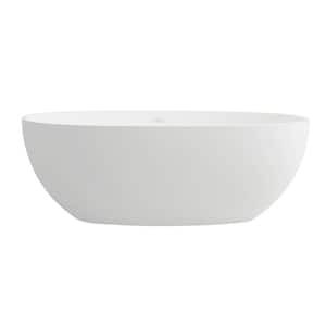 61 in. Artificial Stone Resin Solid Surface Flatbottom Free-Standing Bathtub with Centre Drain in Matte White