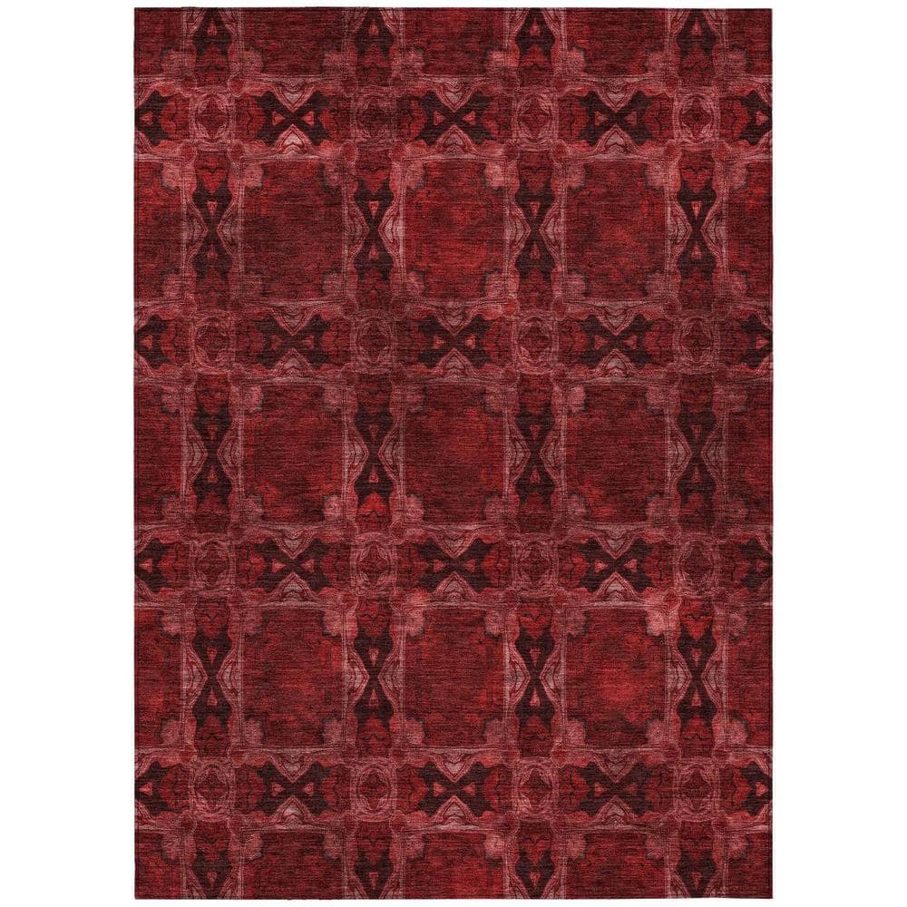 Burgundy and Black 10 ft. x 14 ft. Woven Floral Medallion Rectangle Indoor/Outdoor Area Rug price history on PriceWatchPro