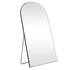 32 in. W x 71 in. H Large Metal Black Standing Mirror Arched Full Length Mirror Aluminum Framed Wall Mounted Mirror