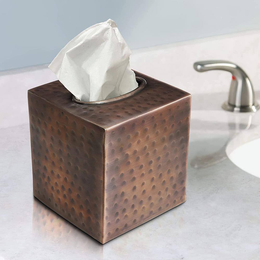 Antique Copper Hand Hammered Metal Tissue Box Cover