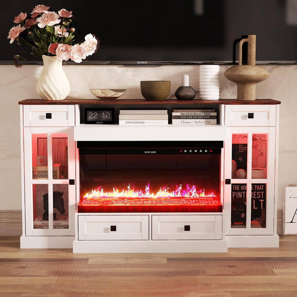 FUFU&GAGA 55.3 in. W Freestanding Electric Fireplace TV Stand